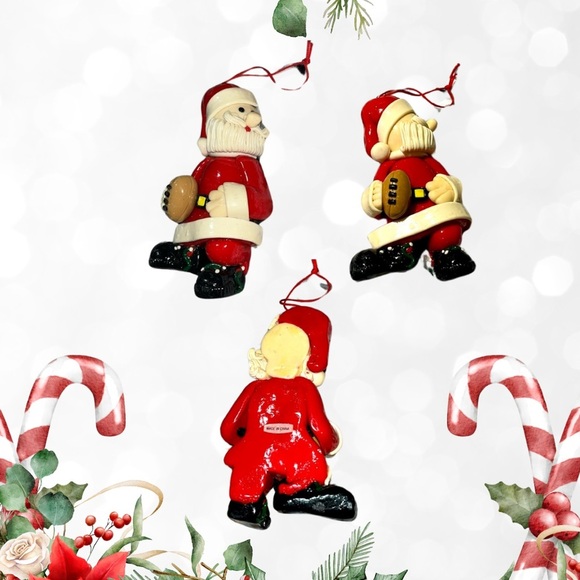 None Other - Vintage Polymer Clay Football Santa Christmas Ornament